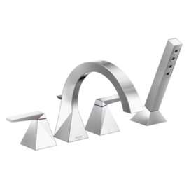 T4746-PR Trillian Delta Trillian Two-Handle Roman Tub Trim with Hand Shower, Lumicoat Chrome