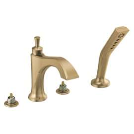 T4756-CZLHP Dorval Delta Dorval Roman Tub with Hand Shower Trim-Less Handles, Champagne Bronze