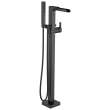 T4768-BLFL Ara Delta Ara Single Handle Floor Mount Channel Spout Tub Filler Trim with Hand Shower, Matte Black