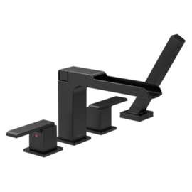 T4768-BL Ara Delta Ara Roman Tub Trim with Channel Spout and Hand Shower, Matte Black