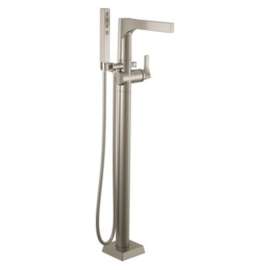 T4774-SSFL Zura Delta Zura Single Handle Floor Mount Tub Filler Trim with Hand Shower, Stainless