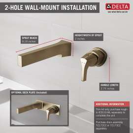 T574LF-CZWL Zura Single Handle Wall Mount Bathroom Faucet Trim, Champagne Bronze