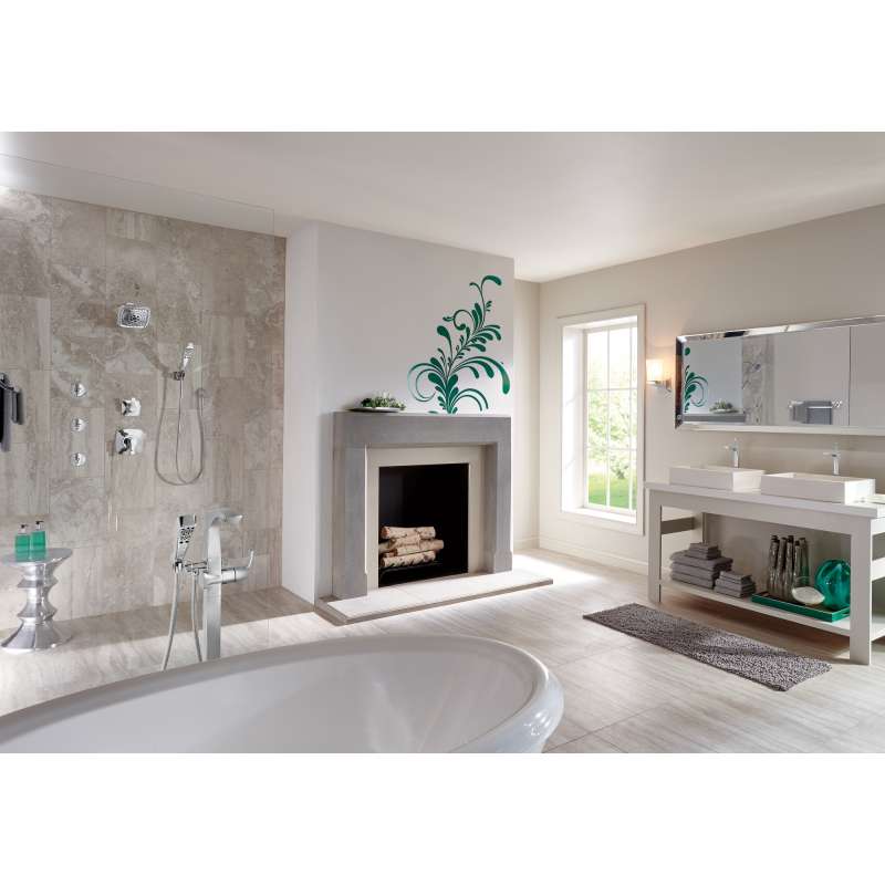 Tesla Single Handle Floor Mount Tub Filler with Hand Shower in Stainless