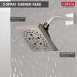 52664-SS Universal Showering Components H2Okinetic 5-Setting Angular Modern Raincan Shower Head, Stainless