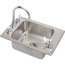 Lustertone DRKR3119C Stainless Steel Single Bowl Top Mount Sink and Faucet Kit with 4 Faucet Holes in Lustrous Highlighted Satin