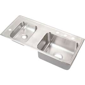 Lustertone DRKR3717L4 Stainless Steel Double Bowl Top Mount Sink with 4 Faucet Holes in Lustrous Highlighted Satin