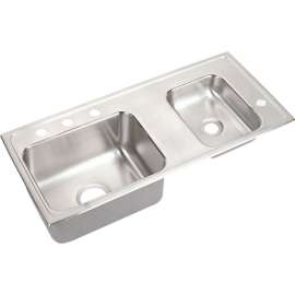 Lustertone DRKR3717R4 Stainless Steel Double Bowl Top Mount Sink with 4 Faucet Holes in Lustrous Highlighted Satin
