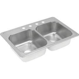 DXR33224 Stainless Steel Double Bowl Top Mount Sink with 4 Faucet Holes in Satin