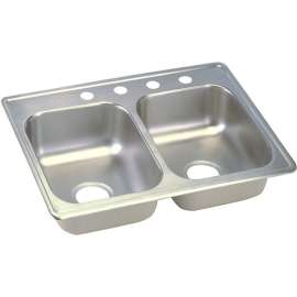 Classic D225193 Stainless Steel Double Bowl Top Mount Sink with 3 Faucet Holes in Satin