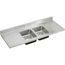 Stainless Steel Double Bowl Sink Top Sink with 4 Faucet Holes in Lustrous Satin