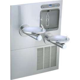 Filtered Bottle Filling Station with Integral Refrigerated SwirlFlo Fountain in Stainless Steel