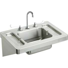Commercial Surgeons Lavatory Sink Package with 3 Faucet Holes in Buffed Satin