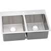 Crosstown ECTSR33229BGFR2 Stainless Steel Double Bowl Dual-Mount Sink Kit with 2 Faucet Holes in Polished Satin