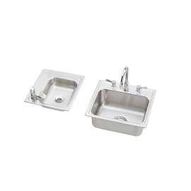 Lustertone DRKR23417LC Stainless Steel Double Bowl Top Mount Quick-Clip Sink and Faucet Kit with 4 Faucet Holes in Lustrous Highlighted Satin