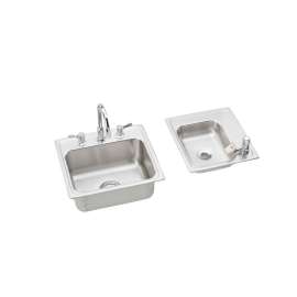 Lustertone DRKR23417RC Stainless Steel Double Bowl Top Mount Quick-Clip Sink and Faucet Kit with 4 Faucet Holes in Lustrous Highlighted Satin