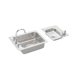 Stainless Steel Double Bowl Top Mount Quick-Clip Sink and Faucet Kit with 4 Faucet Holes in Lustrous Highlighted Satin