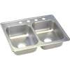 Classic D225192 Stainless Steel Double Bowl Top Mount Sink with 2 Faucet Holes in Satin