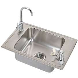 Pacemaker PSDKR2517C Stainless Steel Single Bowl Top Mount Sink and Faucet Kit with 2 Faucet Holes in Brilliant Satin