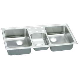 Stainless Steel Triple Bowl Top Mount Sink with 6 Faucet Holes in Brilliant Satin