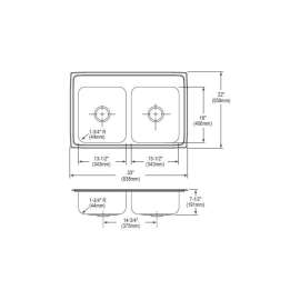 Celebrity PSR33221 33-in x 22-in x 7-1/2-in 20 Gauge Stainless Steel Equal Double Bowl Drop-in Kitchen Sink with 1 Faucet Hole in Brushed Satin