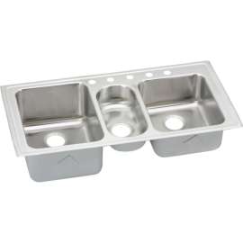 Stainless Steel Triple Bowl Top Mount Sink with 5 Faucet Holes in Lustrous Highlighted Satin