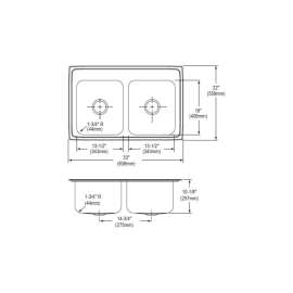 Gourmet Lustertone DLR3322105 Stainless Steel Double Bowl Top Mount Sink with 5 Faucet Holes in Lustrous Highlighted Satin