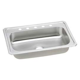 Stainless Steel Single Bowl Top Mount Sink with 5 Faucet Holes in Brushed Satin