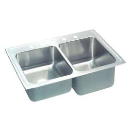 Gourmet Lustertone STLR3322R5 Stainless Steel Double Bowl Top Mount Sink with 5 Faucet Holes in Lustrous Highlighted Satin