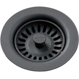 Polymer Drain Fitting with Removable Basket Strainer and Rubber Stopper in Charcoal