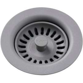 Polymer Drain Fitting with Removable Basket Strainer and Rubber Stopper in Greystone