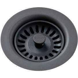 Polymer Drain Fitting with Removable Basket Strainer and Rubber Stopper in Dusk Gray