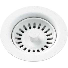 Polymer Drain Fitting with Removable Basket Strainer and Rubber Stopper in White