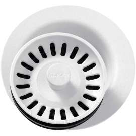 Polymer Disposal Flange with Removable Basket Strainer and Rubber Stopper in White
