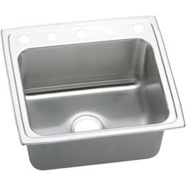 Gourmet Lustertone DLR2219105 Stainless Steel Single Bowl Top Mount Sink with 5 Faucet Holes in Lustrous Highlighted Satin