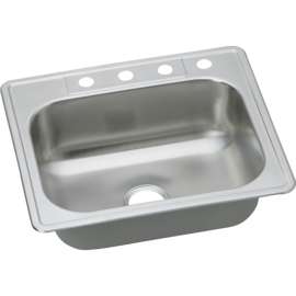 Classic DD125224 Stainless Steel Single Bowl Top Mount Sink with 4 Faucet Holes in Satin