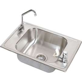 Stainless Steel Single Bowl Top Mount Sink and Faucet Kit with 2 Faucet Holes in Brushed Satin
