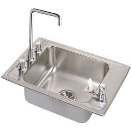 Lustertone DRKRC3119C Stainless Steel Single Bowl Top Mount Sink and Faucet Kit with 4 Faucet Holes in Lustrous Highlighted Satin
