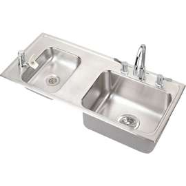Lustertone DRKAD371755LC Stainless Steel Double Bowl Top Mount Sink and Faucet Kit with 4 Faucet Holes in Lustrous Highlighted Satin