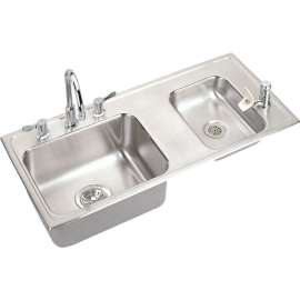 Lustertone DRKAD371760RC Stainless Steel Double Bowl Top Mount Sink and Faucet Kit with 4 Faucet Holes in Lustrous Highlighted Satin