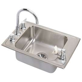 Lustertone DRKAD311955C Stainless Steel Single Bowl Top Mount Sink and Faucet Kit with 4 Faucet Holes in Lustrous Highlighted Satin