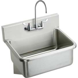 EWS3120W4C Commercial Scrub Sink Package with 2 Faucet Holes in Buffed Satin