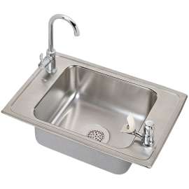 Celebrity CDKAD2517VRC Stainless Steel Single Bowl Top Mount Sink and Faucet Kit with 2 Faucet Holes in Brushed Satin