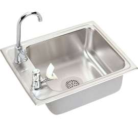 Lustertone DRKR2217LVRC Stainless Steel Single Bowl Top Mount Sink and Faucet Kit with 2 Faucet Holes in Lustrous Highlighted Satin