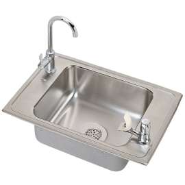 Pacemaker PSDKR2517VRC Stainless Steel Single Bowl Top Mount Sink and Faucet Kit with 2 Faucet Holes in Brilliant Satin