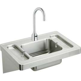 Commercial Surgeons Lavatory Sink Package with Single Faucet Hole in Buffed Satin