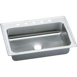 Stainless Steel Single Bowl Top Mount Sink with 5 Faucet Holes in Lustrous Highlighted Satin