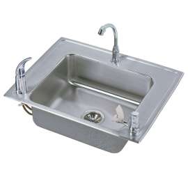 Lustertone DRKAD282255RC Stainless Steel Single Bowl Top Mount Sink and Faucet Kit with 3 Faucet Holes in Lustrous Highlighted Satin