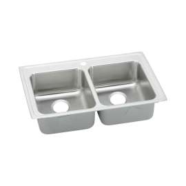 Lustertone Classic Stainless Steel 33-In Drop-In Kitchen Sink Kit With Kitchen Sink, Bottom Grids, Faucet, Strainer, Disposer Strainer, Drain Installation Kit