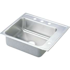 Lustertone DRKRQ2220R4 Stainless Steel Single Bowl Top Mount Quick-Clip Sink with 4 Faucet Holes in Lustrous Highlighted Satin