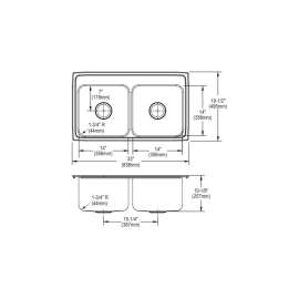 Gourmet Lustertone DLR3319105 Stainless Steel Double Bowl Top Mount Sink with 5 Faucet Holes in Lustrous Highlighted Satin